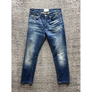 Sandro Paris Droit Slim Fit Low‎ Rise Distressed Denim Jeans Blue Size 27